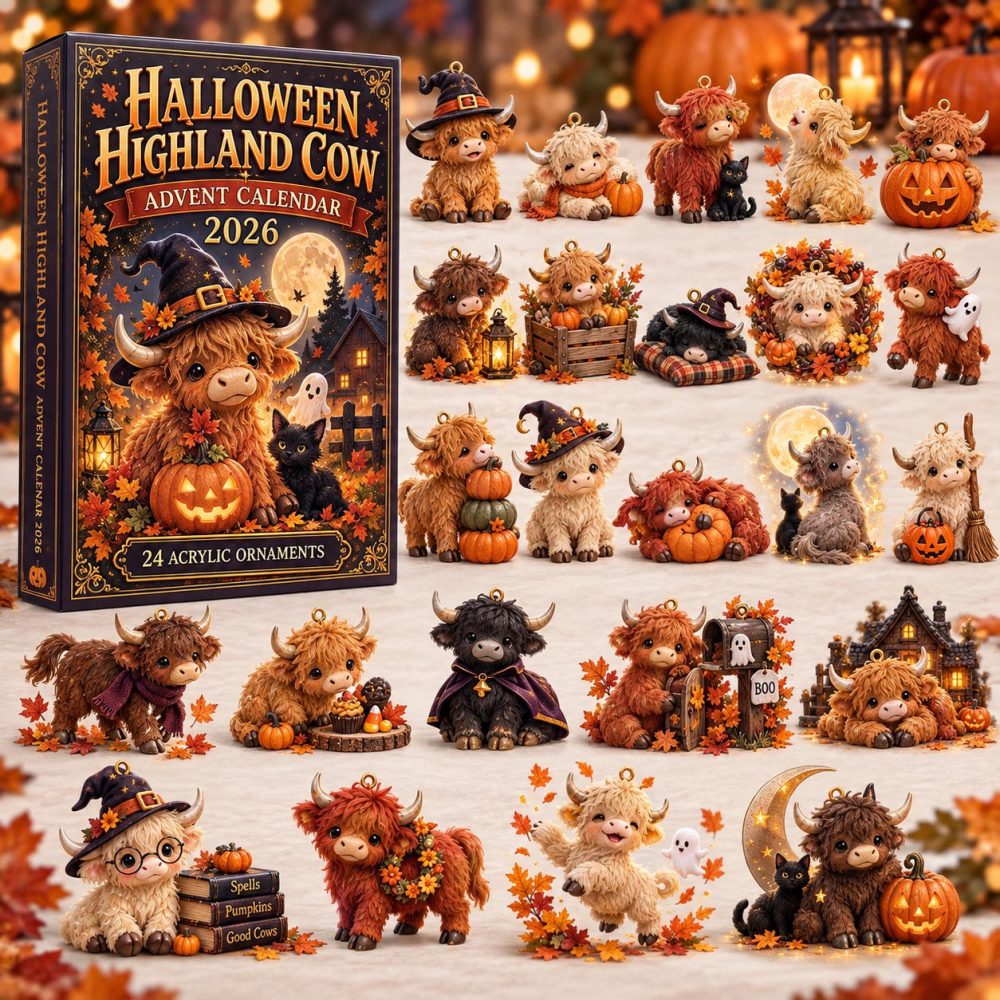 Halloween Highland Cow Advent Calendar 2026 24 Acrylic Christmas Gift For Dad, 3D Acrylic Collectibles