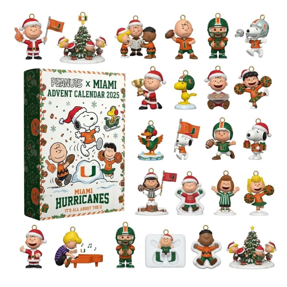 Miami Hurricanes Peanuts Snoopy 2026 Christmas Advent Calendar Holiday Countdown Xmas Gift, 3D Acrylic Collectibles