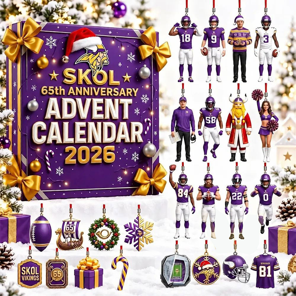 Minnesota Vikings 65Th Anniversary 2026 Advent Calendar 24 Day Christmas Countdown Fans Gift, 3D Acrylic Collectibles