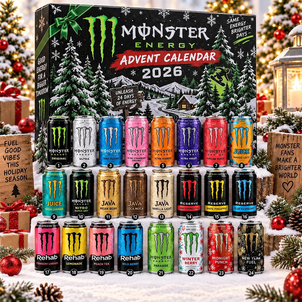 Monster Energy 2026 Advent Calendar 24 Day Christmas Countdown Gift For Husband, 3D Acrylic Collectibles