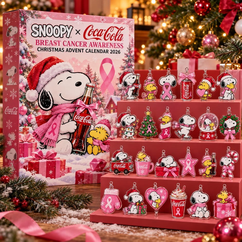 Snoopy × Coca-Cola Breast Cancer Awareness Christmas 2026 Advent Calendar Xmas Decor Gift Idea, 3D Acrylic Collectibles