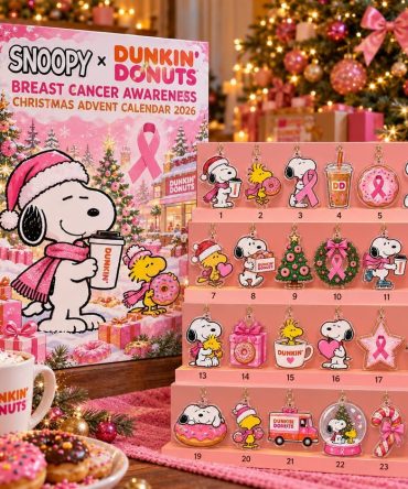 Snoopy × Dunkin Donuts Breast Cancer Awareness Christmas 2026 Advent Calendar Gifts For Xmas, 3D Acrylic Collectibles