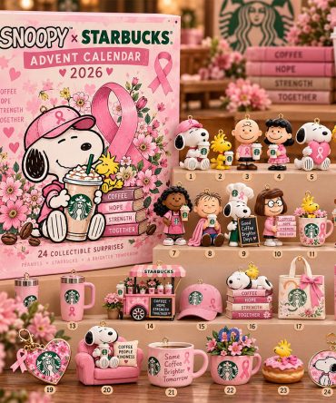 Snoopy X Starbucks 2026 Breast Cancer Awareness Advent Calendar Holiday Decor Gift For Mom, 3D Acrylic Collectibles
