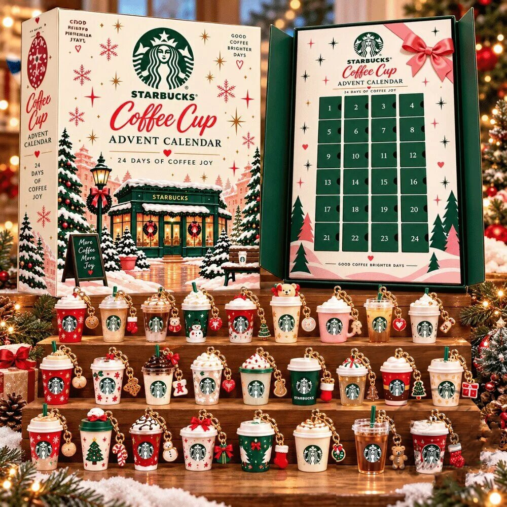Starbucks Coffee Cup Advent Calendar 24 Day Christmas Countdown Box Girlfriend Gift, 3D Acrylic Collectibles