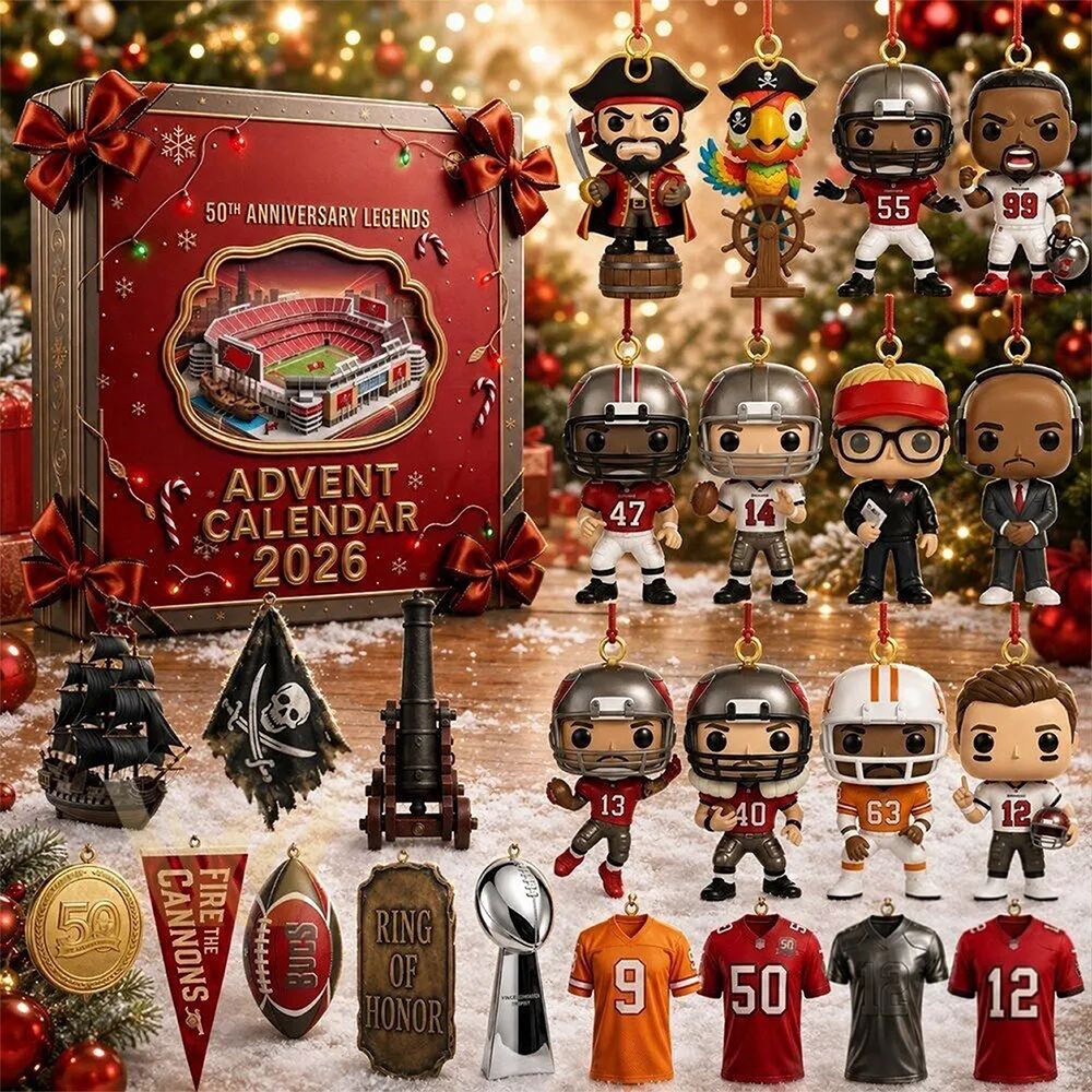 Tampa Bay Buccaneers 50Th Anniversary Legends 2026 Advent Calendar Xmas Countdown Fans Gift, 3D Acrylic Collectibles