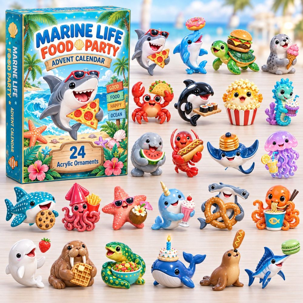Marine Life Food Party Advent Calendar 2026 24 Acrylic Christmas Gift For Sister, 3D Acrylic Collectibles