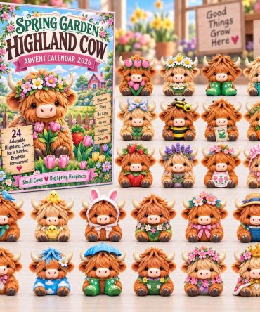 Spring Garden Highland Cow Advent Calendar 2026 24 Ornaments Christmas Gift For Dad, 3D Acrylic Collectibles