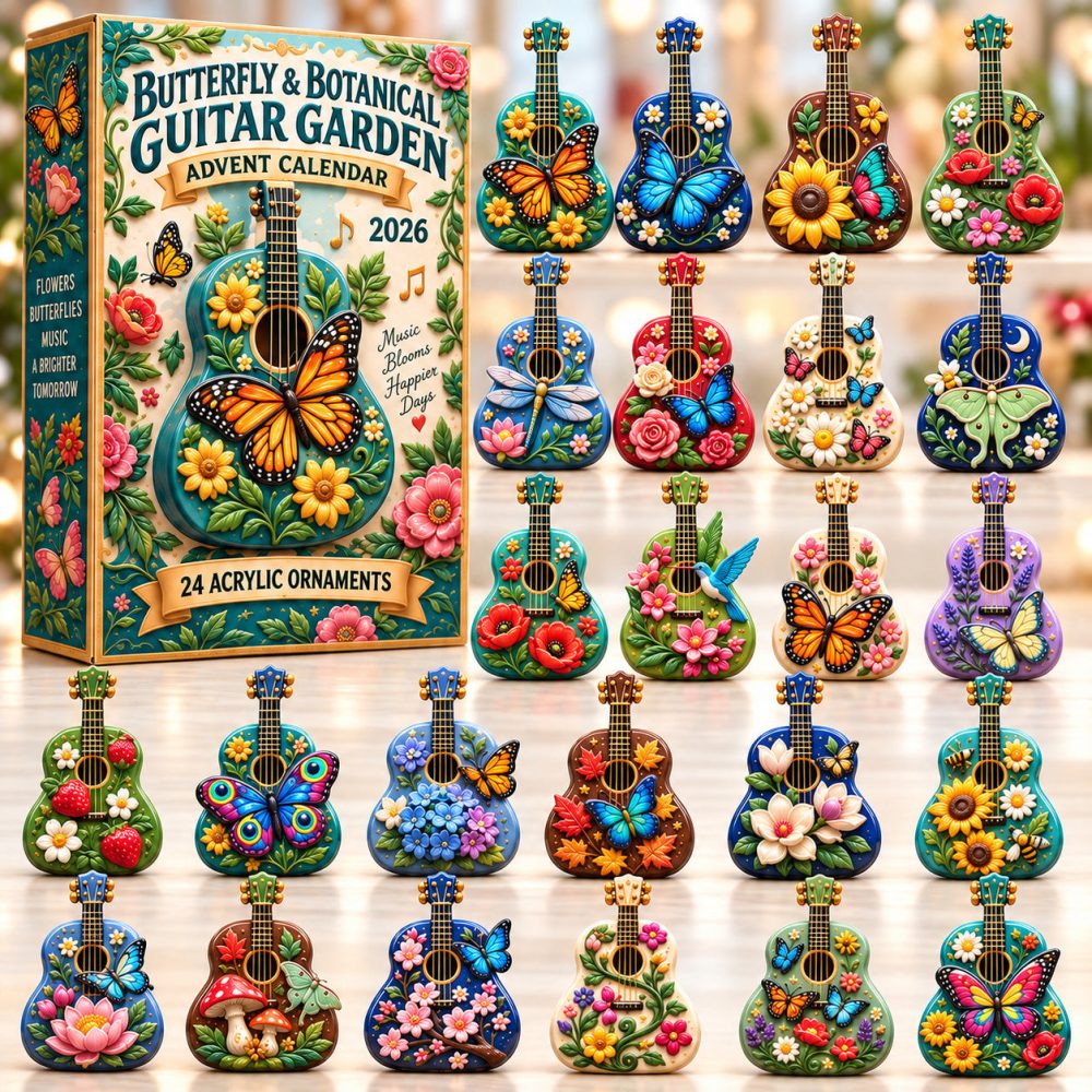 Butterfly Botanical Guitar Garden Advent Calendar 2026 Christmas Gifts For Music Lovers, 3D Acrylic Collectibles