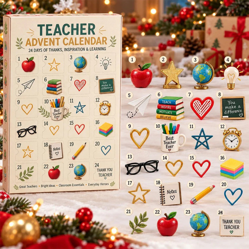 Teacher Advent Calendar 24 Days Christmas Countdown Gift For Kids, 3D Acrylic Collectibles