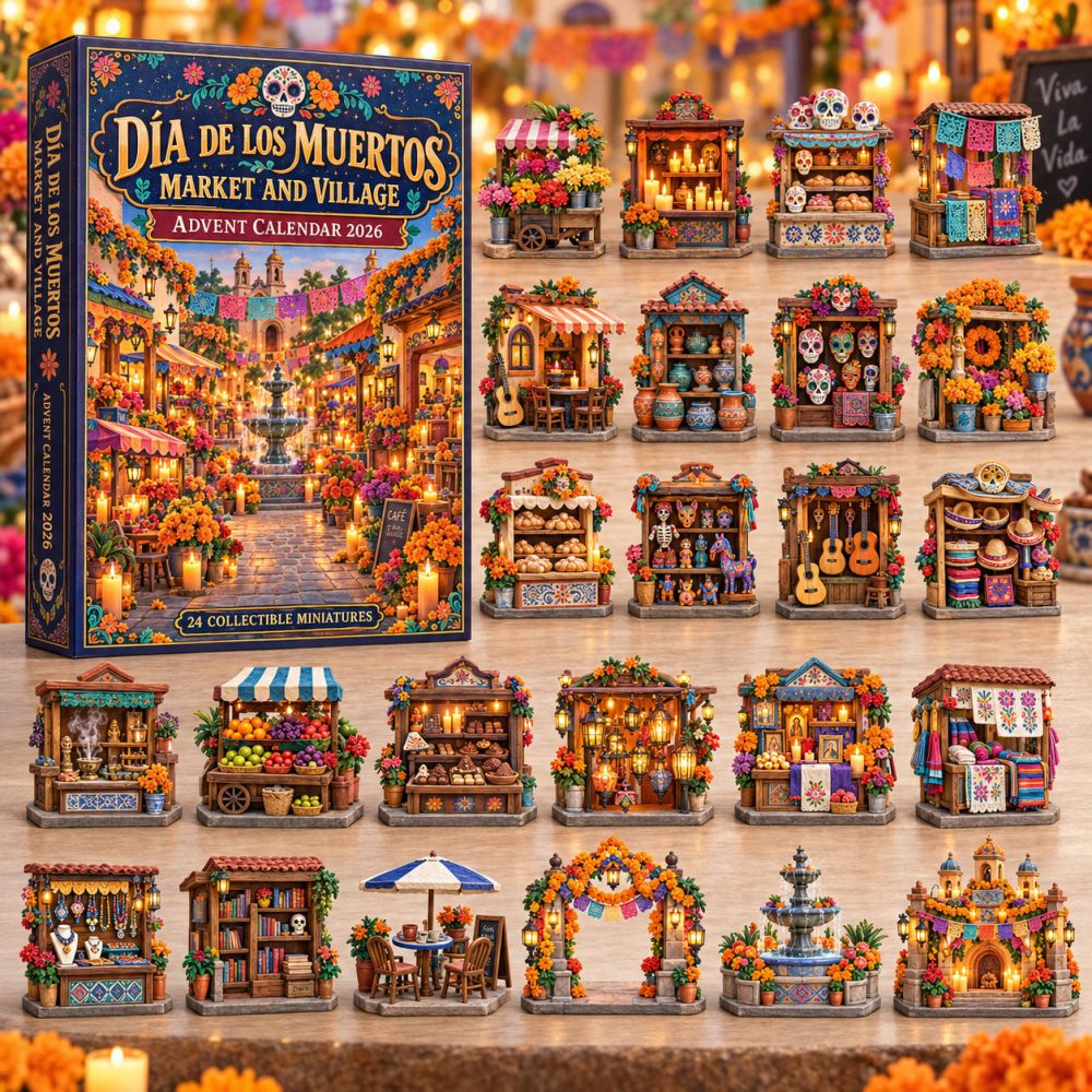 Dia De Los Muertos Market Village Advent Calendar 2026 Halloween Gifts For Sister, 3D Acrylic Collectibles