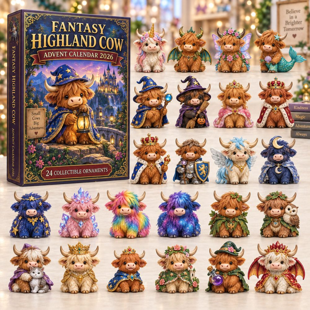 Fantasy Highland Cow Advent Calendar 2026 Christmas Countdown Gifts For Cow Lovers, 3D Acrylic Collectibles