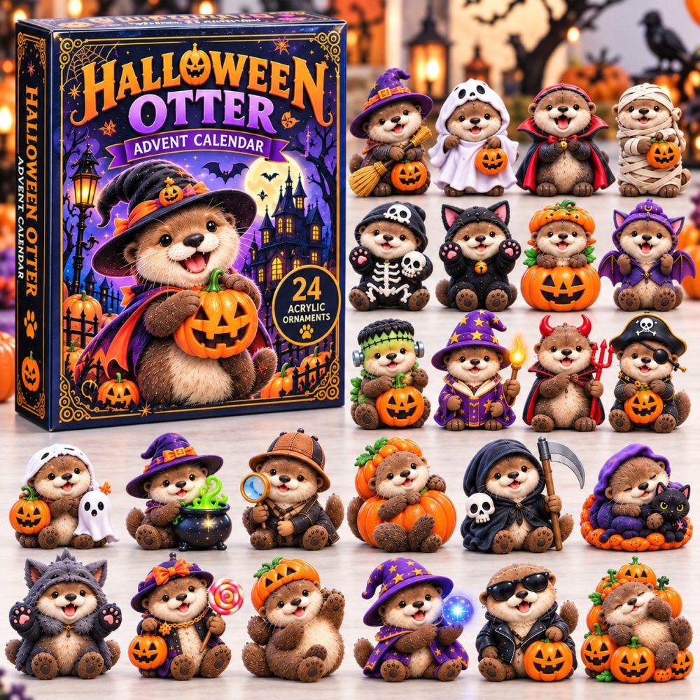 Halloween Otter Advent Calendar 2026 Spooky Countdown Christmas Gifts For Animal Lovers, 3D Acrylic Collectibles