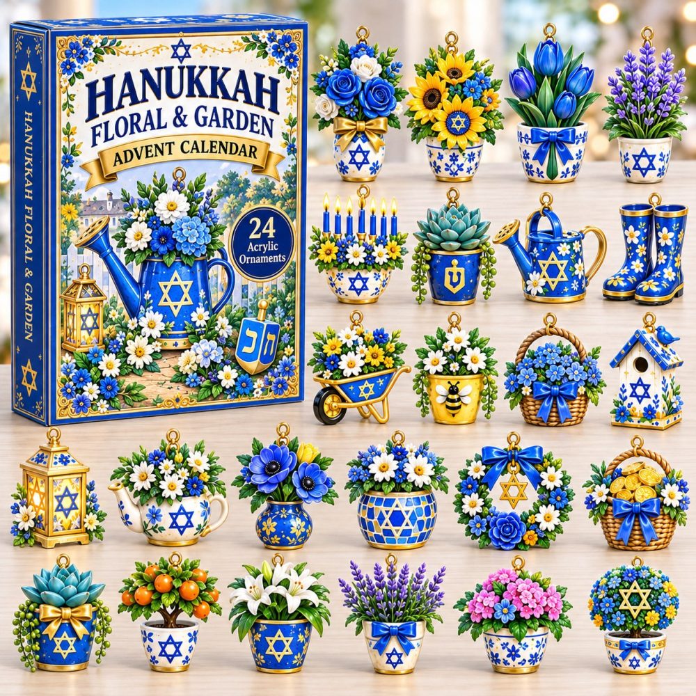 Hanukkah Floral Garden Advent Calendar 2026 Holiday Countdown Gifts For Gardeners, 3D Acrylic Collectibles