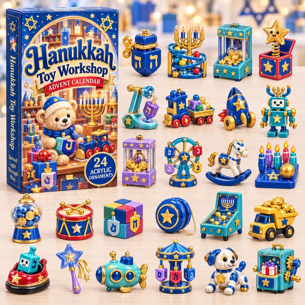 Hanukkah Toy Workshop Advent Calendar 2026 Holiday Countdown Gifts For Boys, 3D Acrylic Collectibles