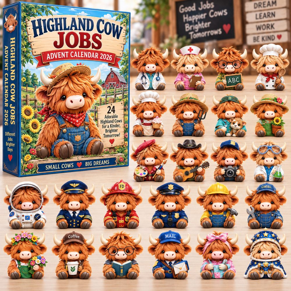 Highland Cow Jobs Careers Advent Calendar 2026 Christmas Countdown Gifts For Dad, 3D Acrylic Collectibles