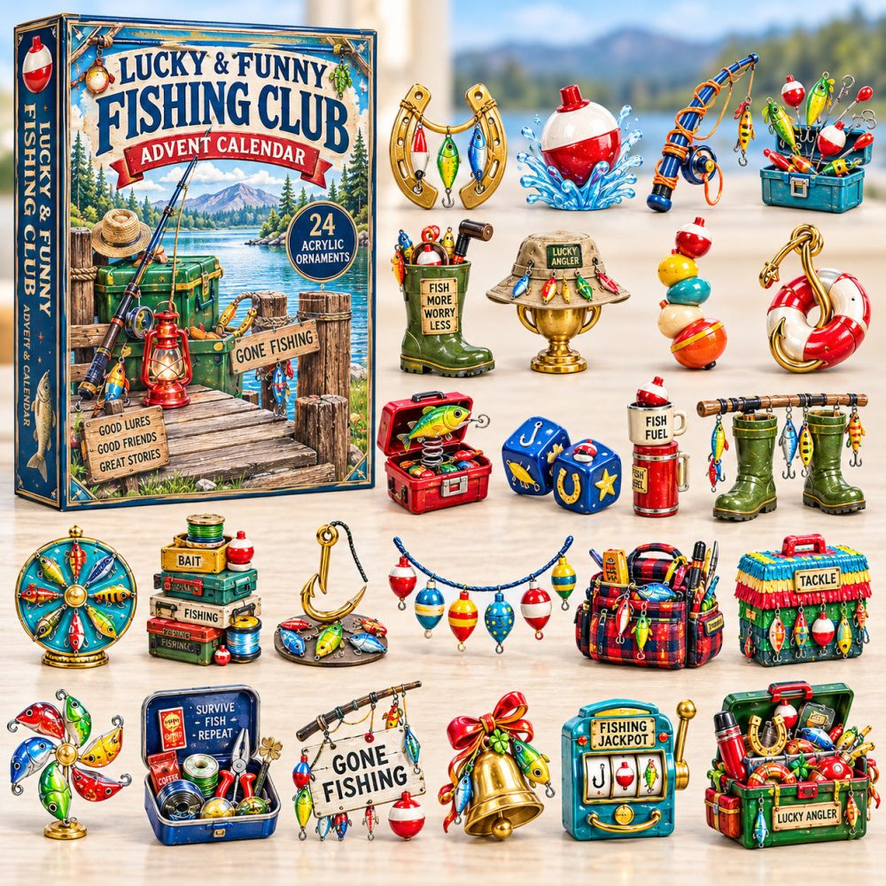 Lucky Funny Fishing Club Advent Calendar 2026 Christmas Countdown Gifts For Fishermen, 3D Acrylic Collectibles