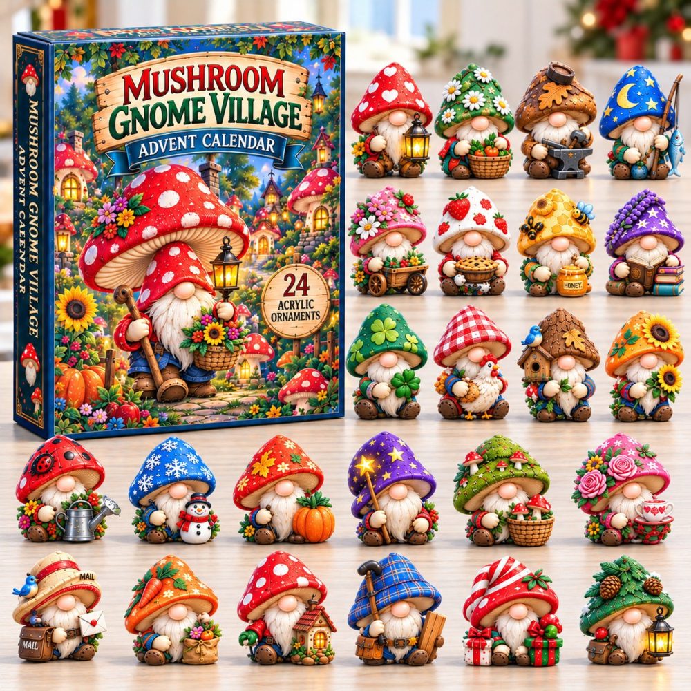 Mushroom Gnome Village Advent Calendar 2026 Christmas Countdown Gifts For Dad, 3D Acrylic Collectibles