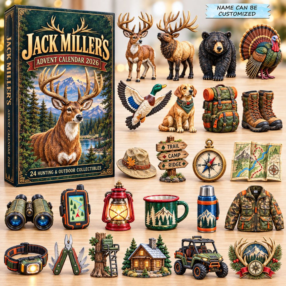 Personalized Hunting Advent Calendar 2026 24 Hunting Christmas Gifts For Men, 3D Acrylic Collectibles