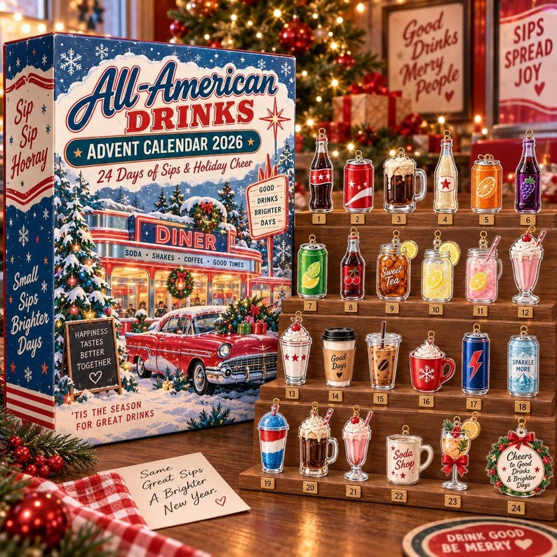 All American Drinks Diner Advent Calendar 2026 Christmas Countdown Gifts For Foodies, 3D Acrylic Collectibles