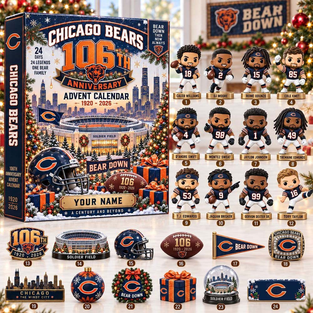 Chicago Bears 106Th Anniversary Christmas 2026 Advent Calendar 24 Days Christmas Countdown Gift For Fans, 3D Acrylic Collectibles