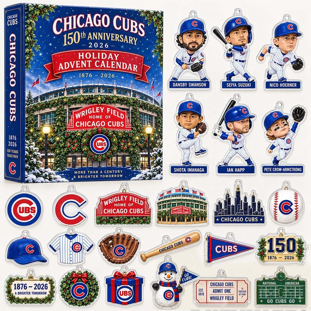Chicago Cubs 150 Years Holiday Bobblehead Advent Calendar 24 Days Christmas Countdown Gift, 3D Acrylic Collectibles