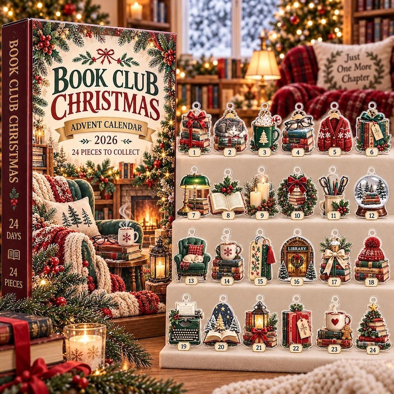 Book Club Christmas Advent Calendar 2026 24 Pieces Christmas Gifts For Book Lovers, 3D Acrylic Collectibles