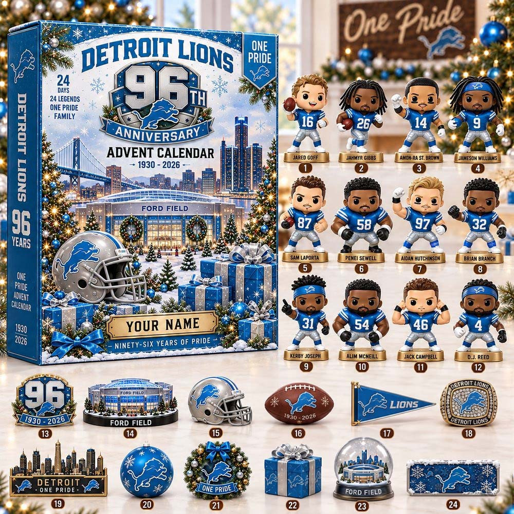 Detroit Lions 2026 96Th Anniversary Advent Calendar 2026 24 Days Christmas Countdown Gift For Football Fans, 3D Acrylic Collectibles