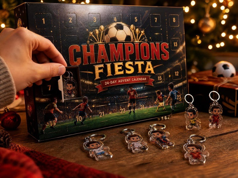 Champions Fiesta Soccer Advent Calendar 2026 24 Days Christmas Countdown Gifts For Boys, 3D Acrylic Collectibles