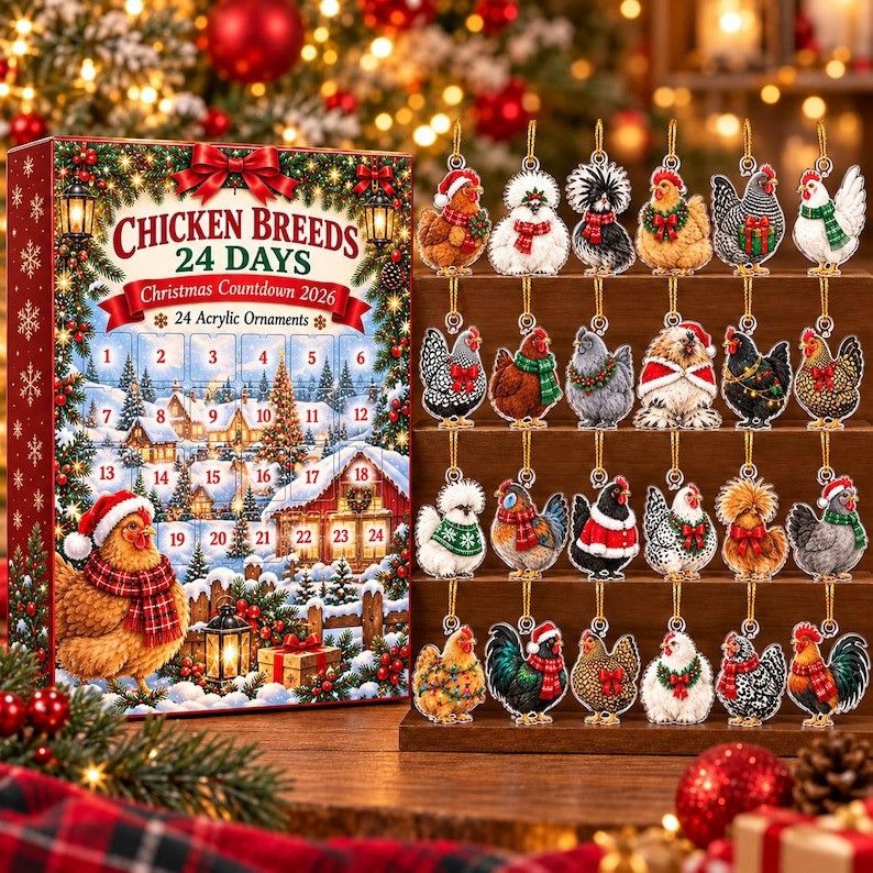 Chicken Breeds Christmas Countdown Advent Calendar 2026 Gifts For Farmers, 3D Acrylic Collectibles