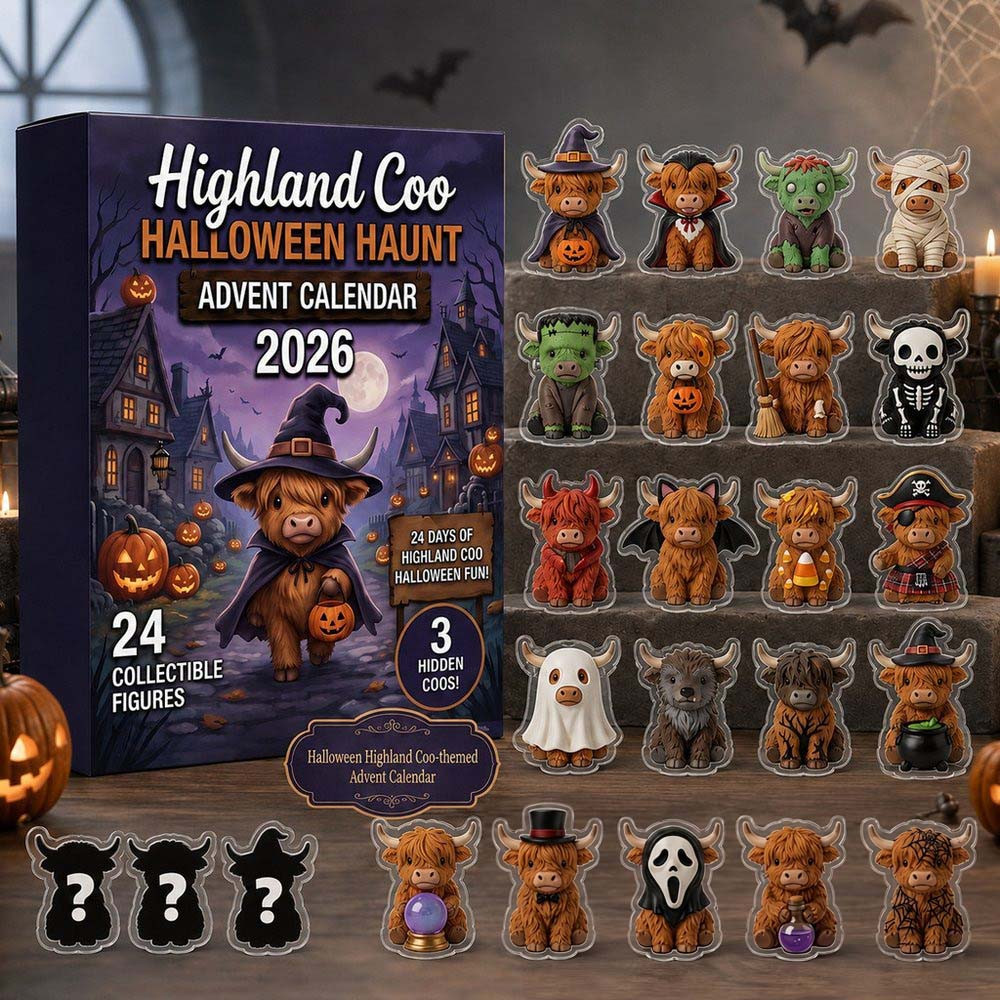 Highland Cow Halloween Advent Calendar 2026 24 Days Countdown Gift For Highland Cow Lovers, 3D Acrylic Collectibles