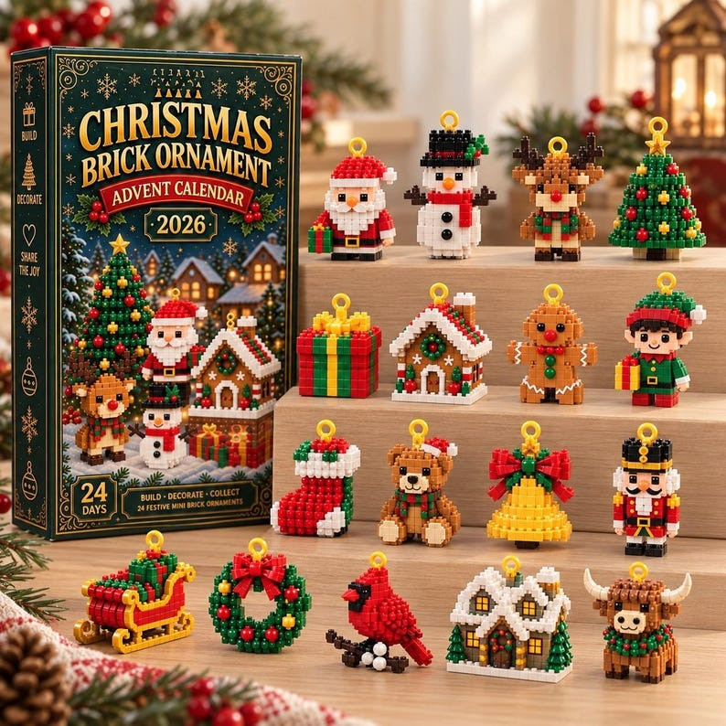 Christmas Brick Ornament Advent Calendar 2026 Countdown Gifts For Son, 3D Acrylic Collectibles