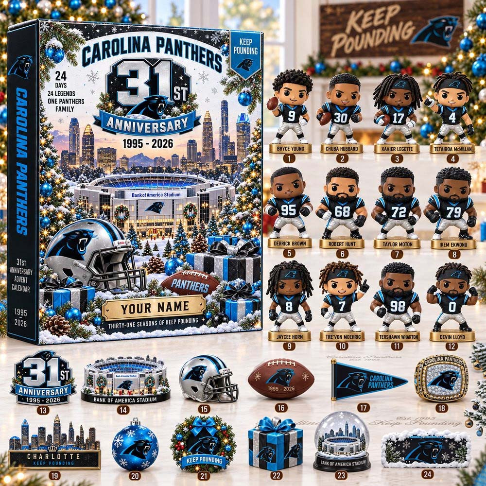 Carolina Panthers 2026 31St Anniversary 2026 Advent Calendar 24 Days Christmas Countdown Gift For Fans, 3D Acrylic Collectibles