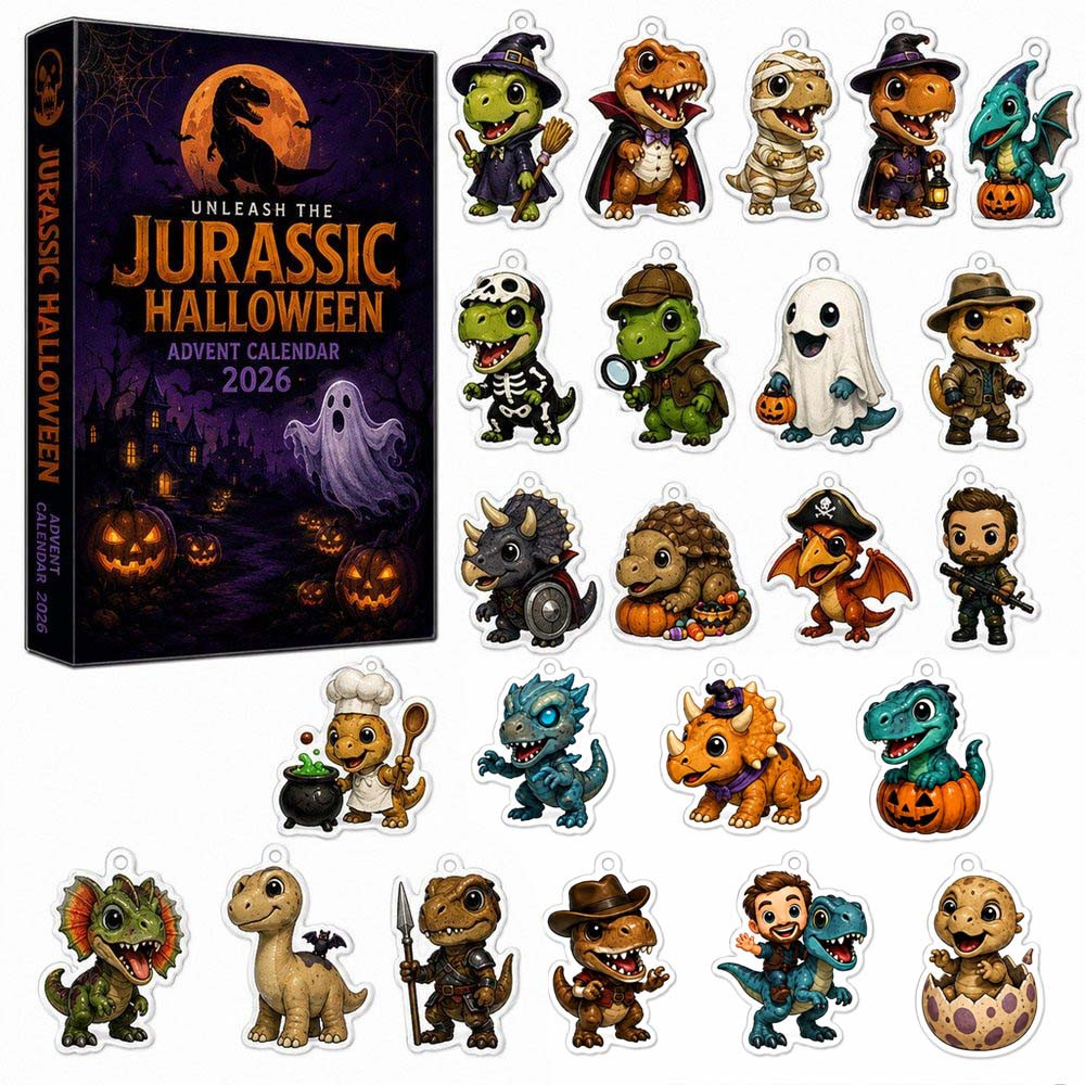 Jurassic Winter Halloween Advent Calendar 2026 24 Days Christmas Countdown Gift For Dinosaur Fans, 3D Acrylic Collectibles