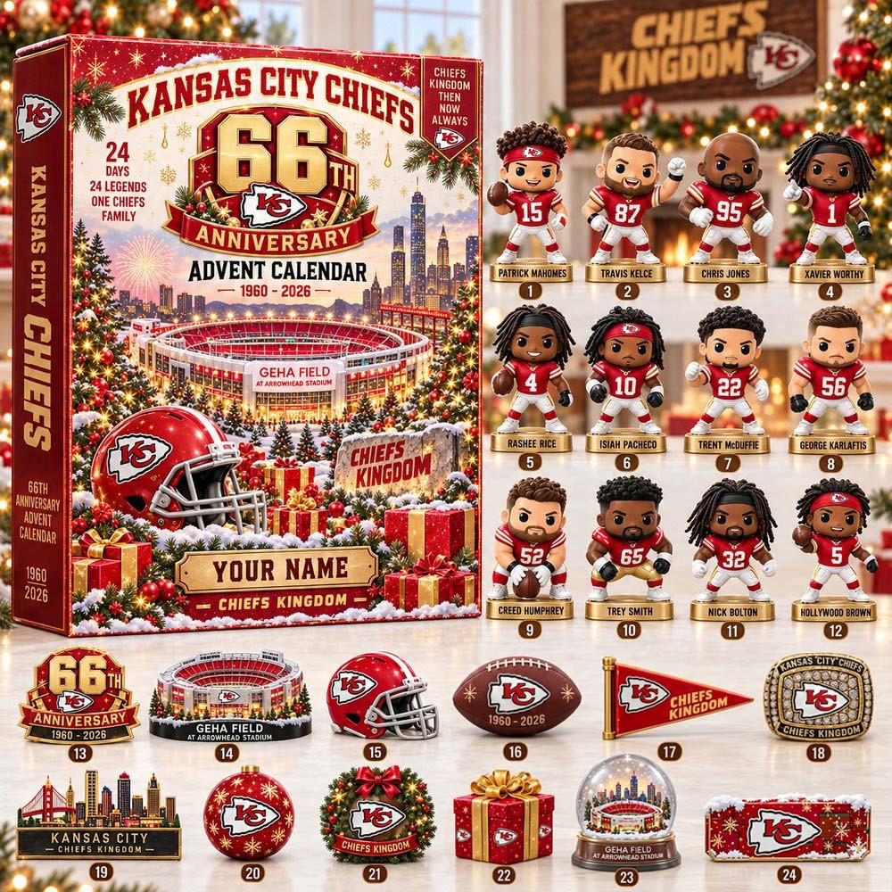 Kansas City Chiefs 66Th Anniversary Advent Calendar 2026 24 Days Christmas Countdown Gift, 3D Acrylic Collectibles