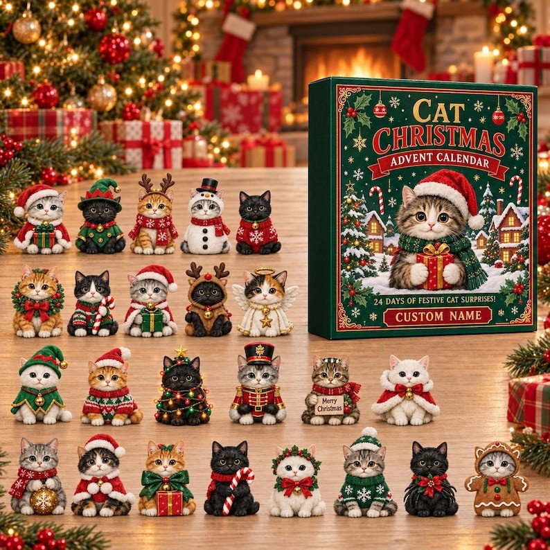 Customized Name Cat Christmas Advent Calendar 2026 Countdown Gifts For Cat Lovers, 3D Acrylic Collectibles