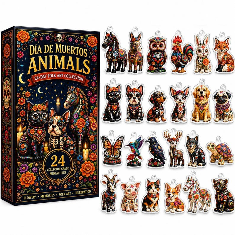 Dia De Muertos Animals Advent Calendar 2026 Halloween Countdown Gifts For Pet Lovers, 3D Acrylic Collectibles