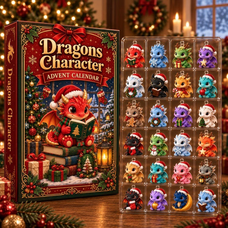 Dragons Character Advent Calendar 2026 24 Days Christmas Countdown Gifts For Son, 3D Acrylic Collectibles