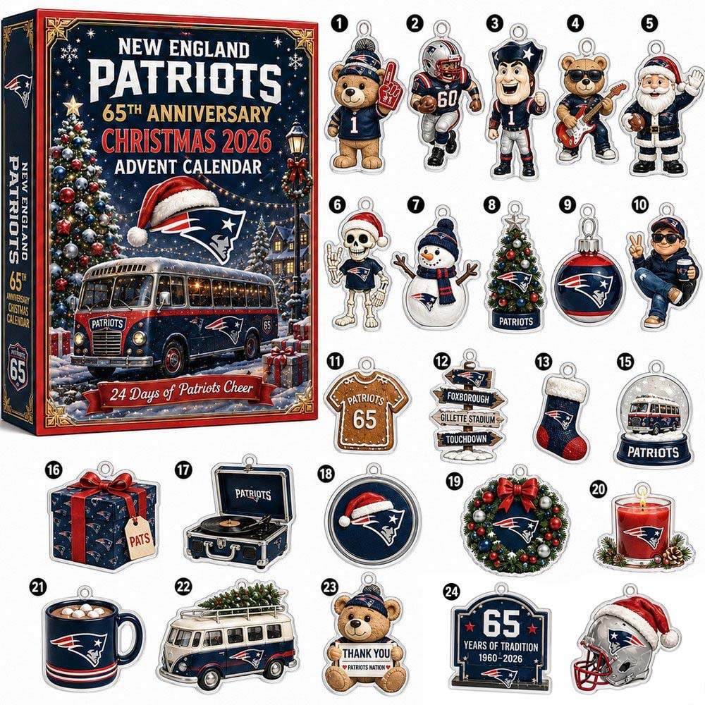 New England Patriots 65Th Anniversary Christmas Advent Calendar 24 Day Acrylic Ornaments Christmas Gift Ideas, 3D Acrylic Collectibles