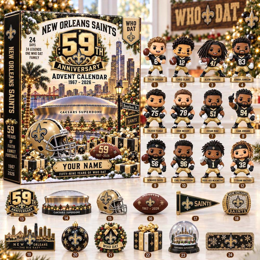 New Orleans Saints Advent Calendar 24 Day Acrylic Ornaments Christmas Gift For Football Fan, 3D Acrylic Collectibles