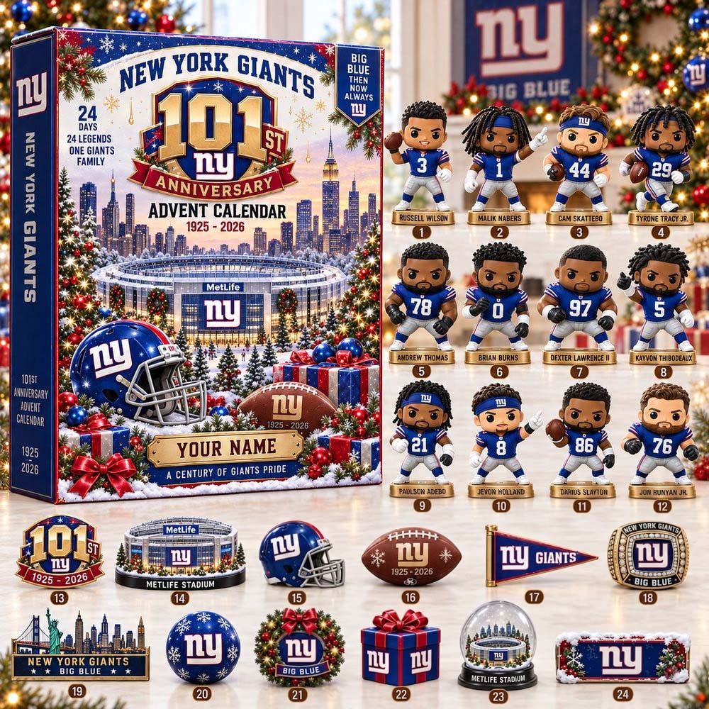 New York Giants 101St Anniversary Advent Calendar 24 Day Acrylic Ornaments Christmas Gift, 3D Acrylic Collectibles