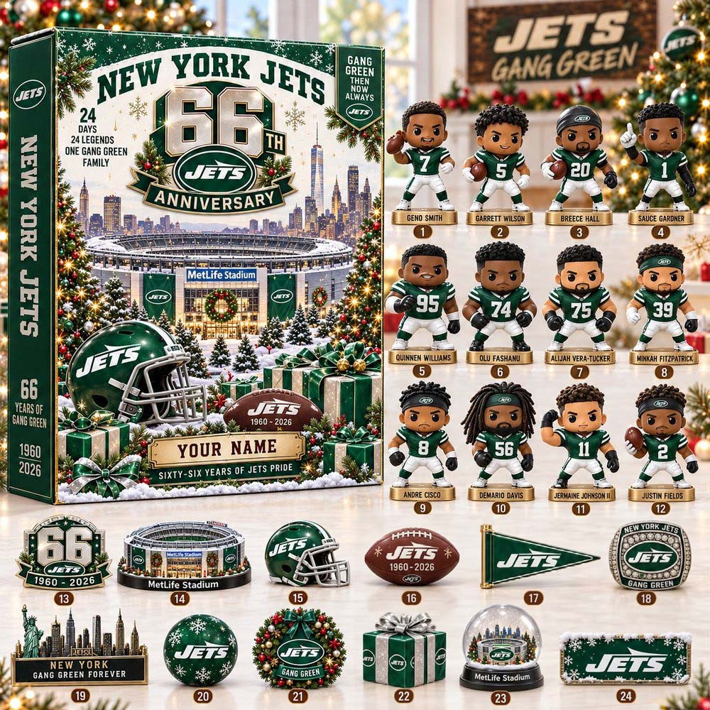 New York Jets 2026 66Th Anniversary Advent Calendar 24 Day Acrylic Ornaments Christmas Gift For Sport Fan, 3D Acrylic Collectibles