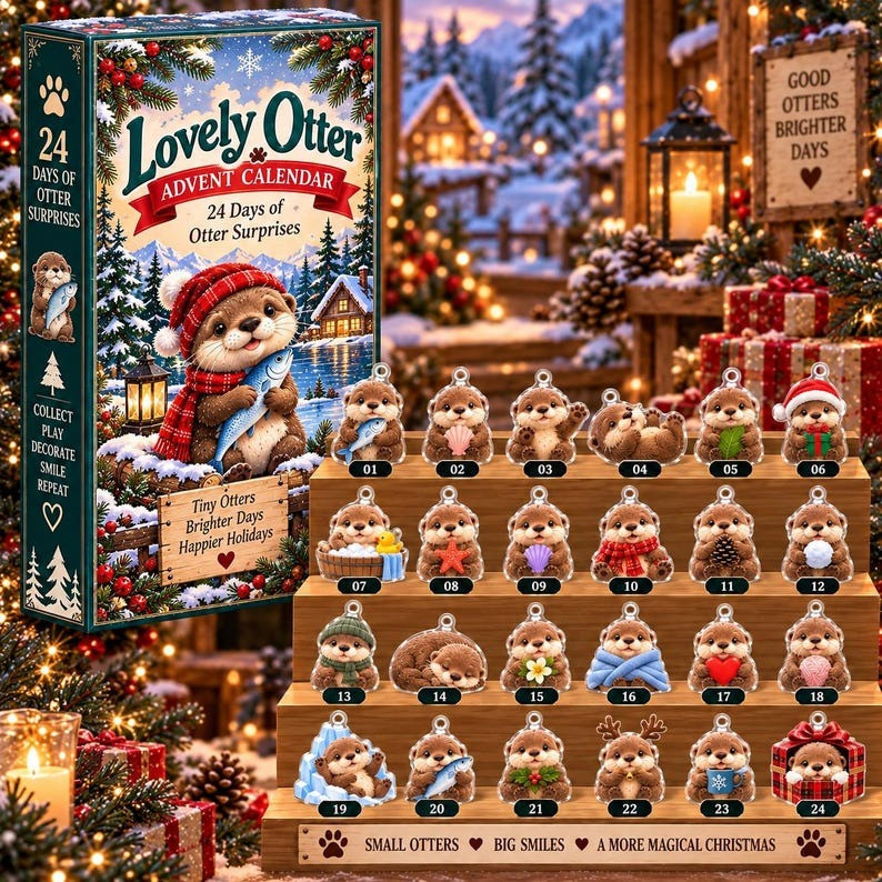 Lovely Otter Surprises Advent Calendar 2026 Christmas Countdown Gifts For Animal Lovers, 3D Acrylic Collectibles