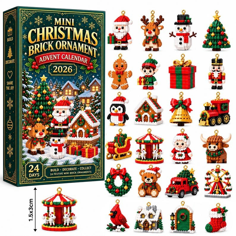 Mini Christmas Brick Ornament Advent Calendar 2026 24 Days Countdown Gifts For Son, 3D Acrylic Collectibles