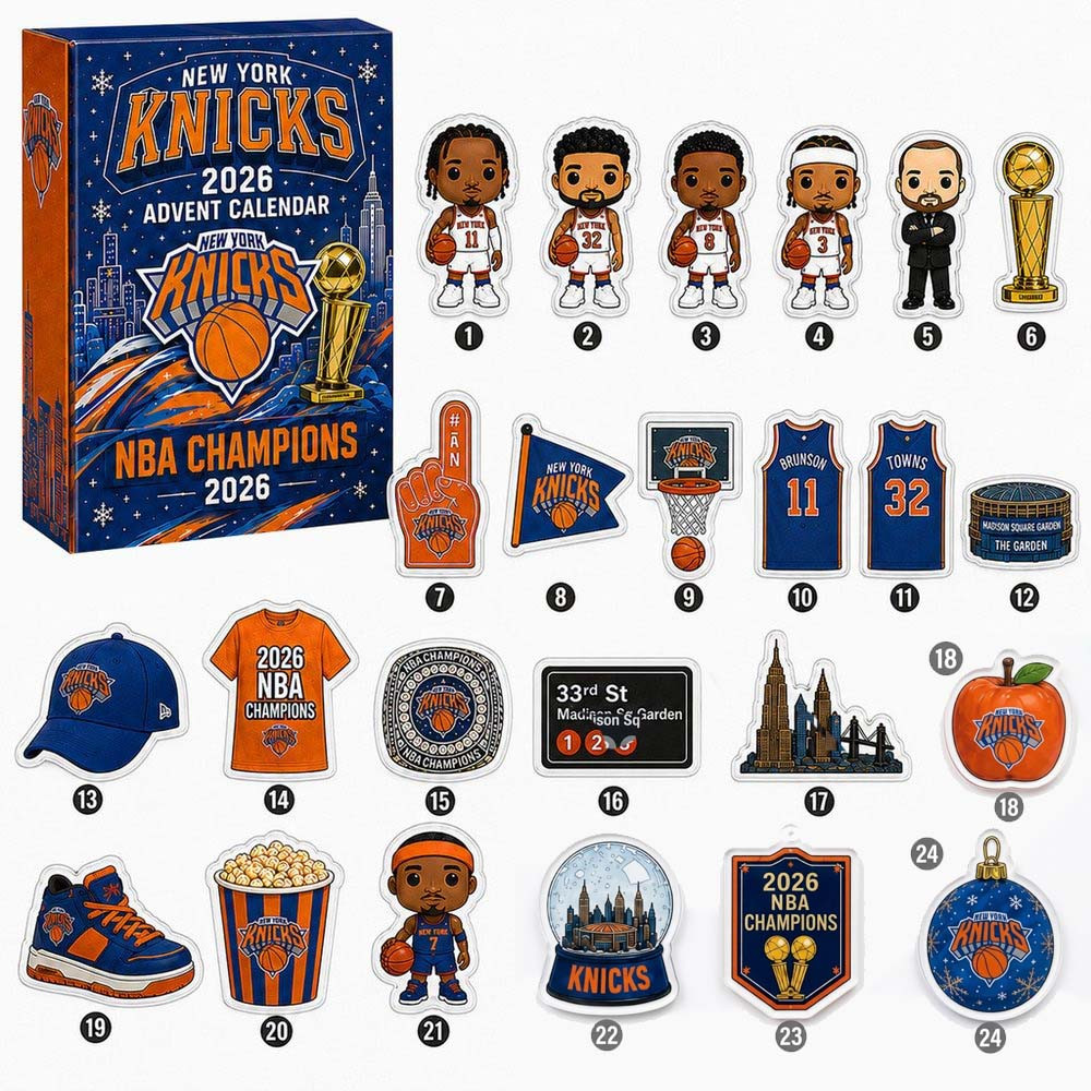 New York Knicks 2026 Champions Advent Calendar 24 Day Acrylic Ornaments Christmas Gift For Basketball Fans, 3D Acrylic Collectibles