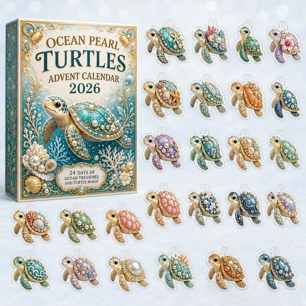 Ocean Pearl Turtles Advent Calendar 2026 24 Acrylic Ornaments Countdown Gift For Sea Turtle Lovers, 3D Acrylic Collectibles
