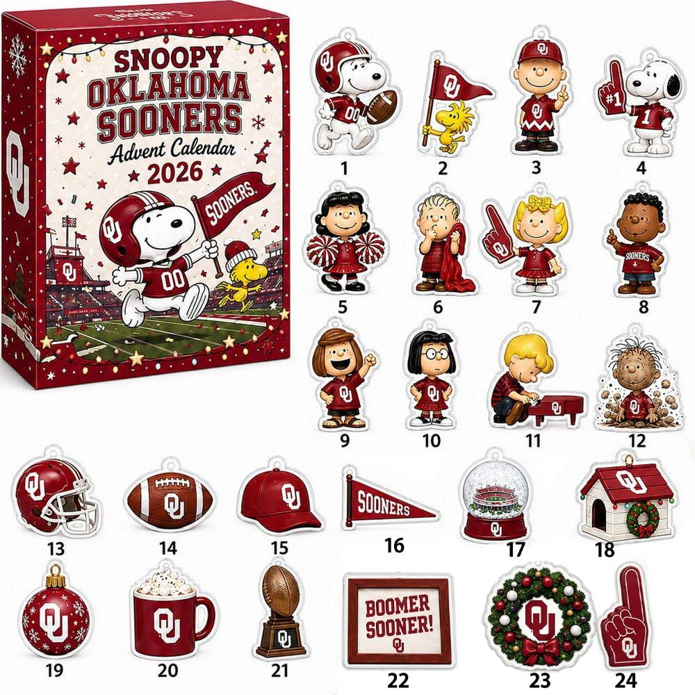 Oklahoma Sooners X Snoopy Christmas Advent Calendar 2026 24 Day Christmas Countdown Gift For Football Fans, 3D Acrylic Collectibles