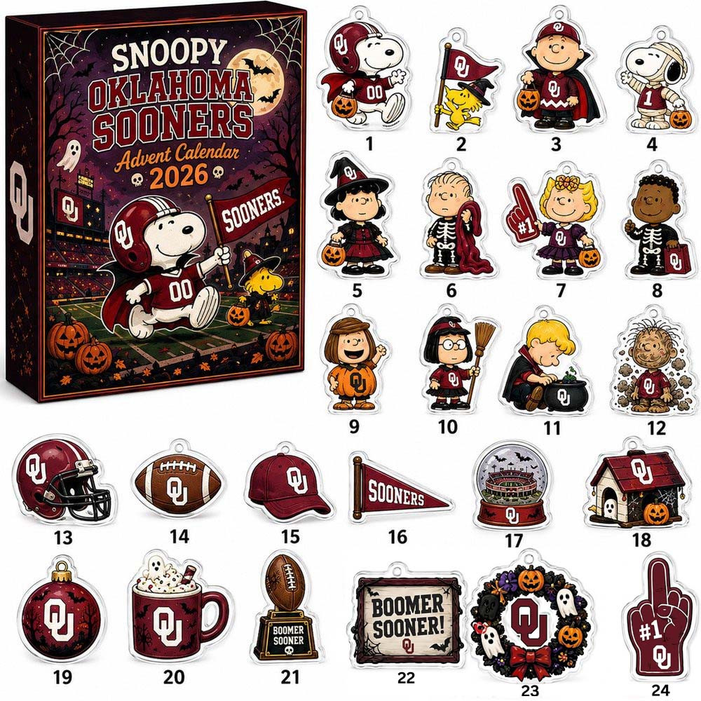 Oklahoma Sooners X Snoopy Christmas Advent Calendar 2026 24 Day Christmas Countdown Gift For Kids, 3D Acrylic Collectibles