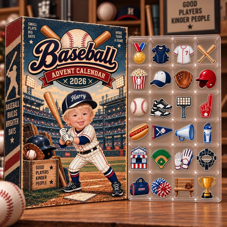 Personalized Baseball Advent Calendar 2026 Christmas Countdown Gifts For Son, 3D Acrylic Collectibles