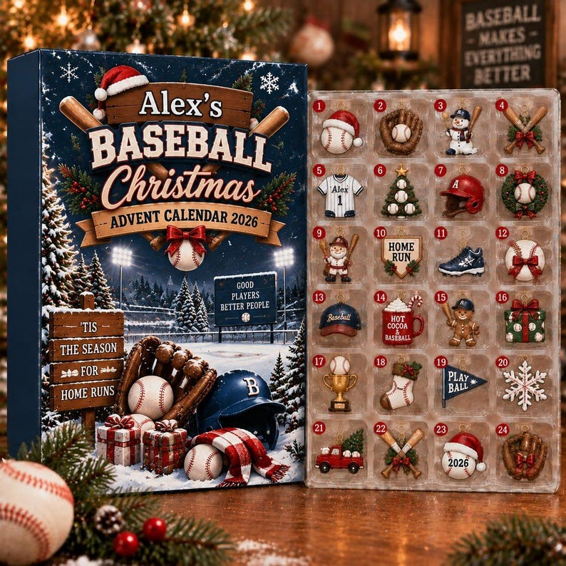 Personalized Baseball Christmas Advent Calendar 2026 Countdown Gifts For Players, 3D Acrylic Collectibles