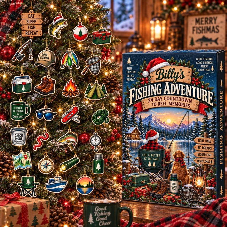 Personalized Fishing Adventure Advent Calendar 2026 Christmas Gifts For Fishermen, 3D Acrylic Collectibles